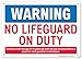 Warning No Lifeguard on Duty Sign, 10x14 Inches, Rust Free .040 Aluminum, Fade Resistant, Made in USA by My Sign Center