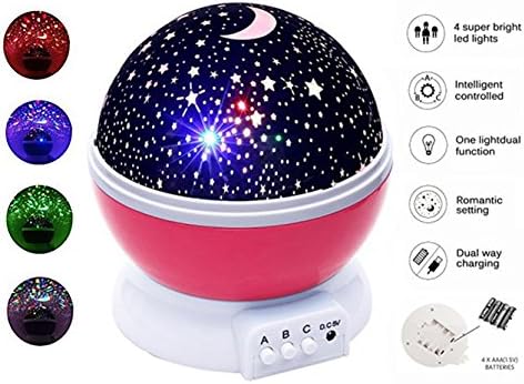 LIRUKOKO Sky Light Moon Light Star Projector 4 LED Bulbs 8 USB Cables Color Redemption Gifts Party (Pink)