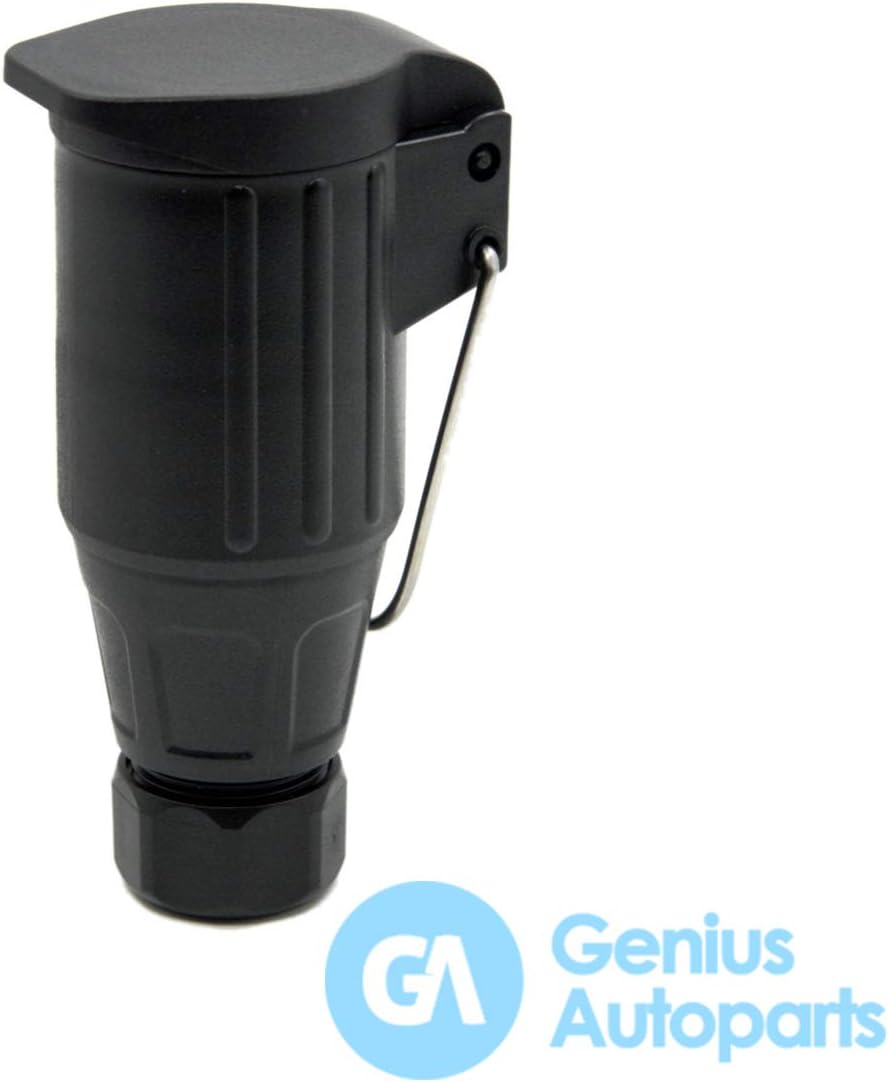 Genius Autoparts 13-Pin Trailer Plug Connector with Cover 12V Plastic Copper Round Waterproof Black