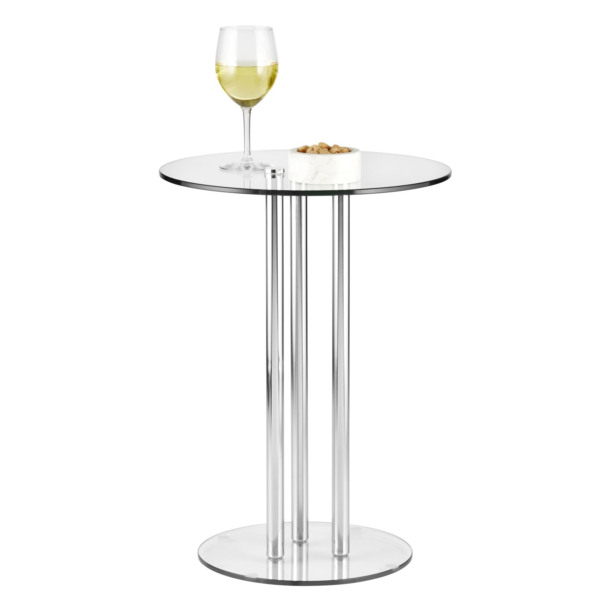 Photo 1 of ***FACTORY SEALED***iDesign Round Pedestal Small Spaces-Clear/Chrome 16" Milan Glass Steel Drink Table