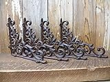 Lot/Set 4 Antique-Style Cast Iron Fleur-de-lis 9 x 7.5 inch SHELF BRACKETS Hangers