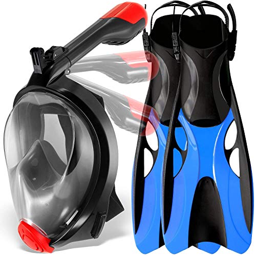 cozia design Snorkel Set with Foldable Snorkel MASK - Swim FINS Included - Premium Set Ocean View 180 Full Face Snorkel Mask with Go Pro Mount - Foldable Tube and Flippers - Thumbnail 7