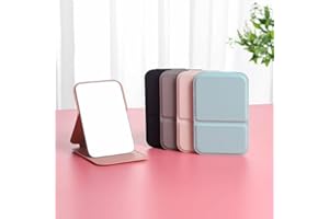 1pc Travel Desktop Makeup Mirror Solid Color PU Leather Simple Portable Handheld Makeup Mirror, Foldable Student Compact Cute