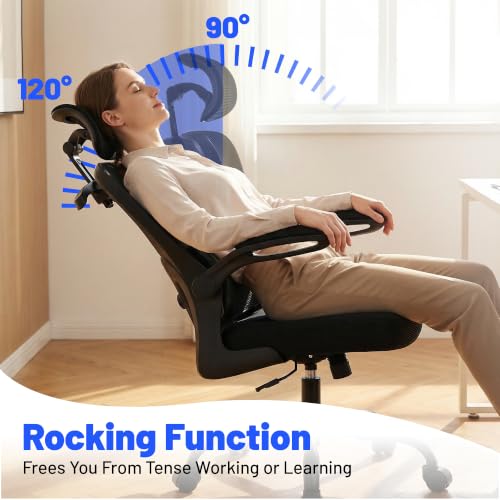 Coscendo Ergonomic Office Chair with Headrest & Lumbar Support, Black | 150 KG Max Load, Breathable mesh backrest, height adjustable swivel chair with rollers, suitable for office & home office
