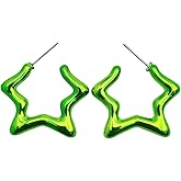Chunky Hollow Star Dangle Earrings Neon Colored Star Geometric Hoop Earrings Colorful Y2K Retro Vintage Party Jewelry Decoration for Women Men