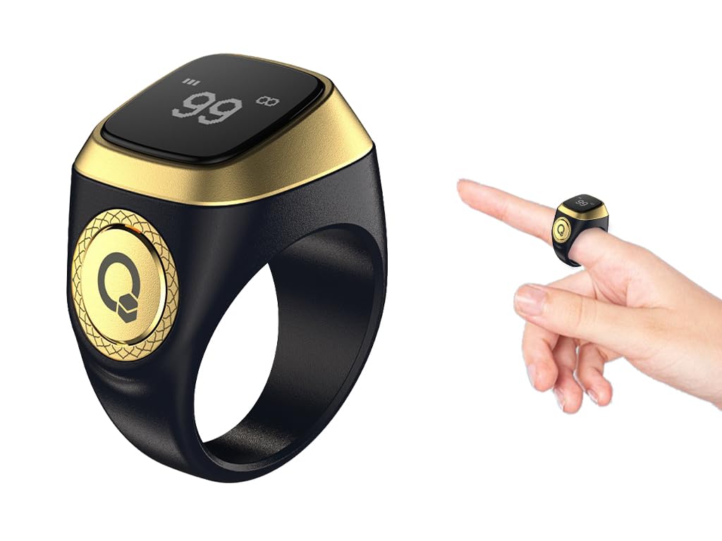 Kellegour Smart Tasbih Tally Counter Ring,Rechargeable Electronic Finger Counter,18mm Smart Ring Digital Tasbeeh Counter,Digital Electronic Tasbeeh Counters for Prayer with Vibration Reminder,Black