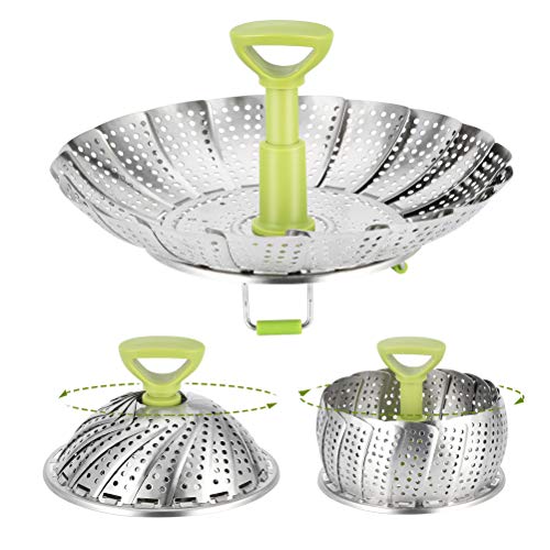 Stainless Steel Vegetable/Veggie Steamer Basket For Instant Cooking Pot With Handle And Legs, Foldable Food Container For Fish, Oyster, Crab, Seafood, Dumpling (6 Inch To 11 Inch, Dishwasher Safe)