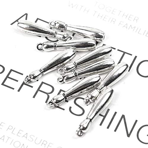 WEFOO 30 Pieces Vintage Antique Silver Bowling Pin Charms Tibetan Charms Pendant Jewelry Findings,DIY Bracelet Necklace