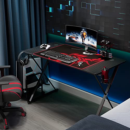 EE EUREKA ERGONOMIC Gaming Desk, 47 inch Gamer Workstation, Carbon