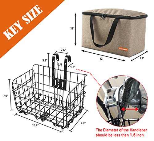 image for ONWAY Bike Basket Women Folding Front Handlebar Rear Rack Bicycle Bask