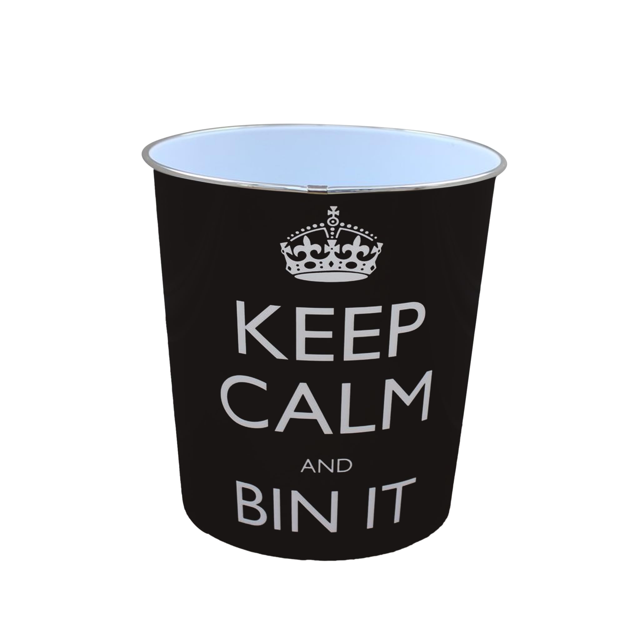 JVL Keep calm and bin it black waste paper bin 25x26.5cm 100% polypropylene