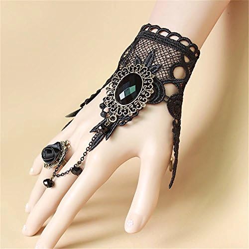 Lefinis Handmade Gothic Lolita Retro Lace Slave Bracelet Wristband Ring, Necklace Set