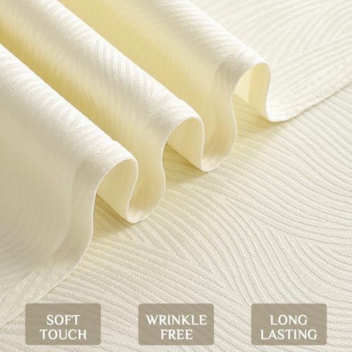 Softalker Outdoor Tablecloth Stain-Resistant Round 140 cm Diameter Beige Striped Jacquard Tablecloths Water Repellent Protects the Table for Dining Room, Kitchen, Birthday, Holiday, Party, Picnic, 1 Piece