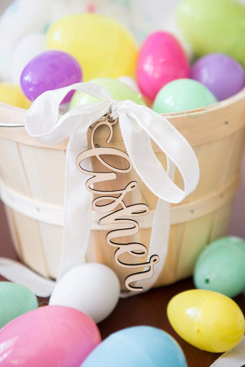 Easter Baskets Names Wood Cutouts Kids Family Personalized Easter Basket Decor For Holiday Rustic Chic Handmade Products Decorations
