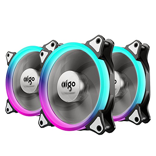 Case fan, aigo 3-pack rgb led 120mm high airflow adjust…