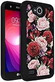LG Fiesta LTE Case, LG Fiesta 2 Phone Case, LG X Charge Case, ANLI Drop Protection Hybrid Dual Layer Armor Protective Case Cover for Girls and Women Flowers Black