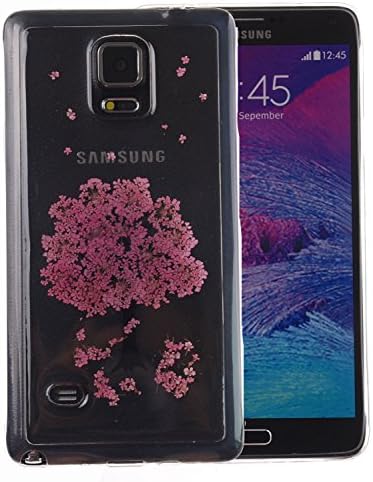 [Handmade] Custom Floral Case, Pressed Real Flowers TPU Jelly Case for Samsung Galaxy Note 4 IV (Pink)