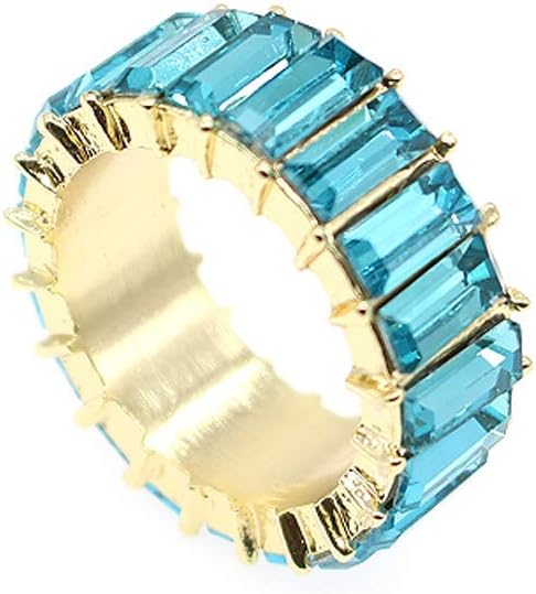HSQYJ Rainbow Baguette Band Ring Eternity Band Cubic Zirconia Ring Gold Plated Fashion Luxury Jewelry Crystal Cocktail Rings for Women Girl Gift