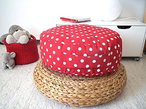 Red Round Floor Cushion Ottoman Pouf-Red White Polka Dots Toddler Floor Cushions Pouf -Nursery Decor - Kids Pouf-Meditation Floor Cushion