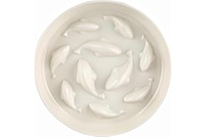 Slow Feeder Bowl for Cats and Small Dogs,Cilkus Fish Pool Design, Fun Interactive Bloat Stop Puzzle Feeder Bowl Healthy Eating Diet Made of Melamine Food Grade Material (White(Melamine))