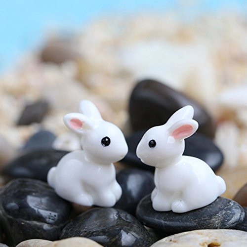 IYSHOUGONG 2 Pairs Miniature Fairy Garden Rabbit Doll House Animal Figure for DIY Fairy Garden Dollhouse Decor - Thumbnail 2