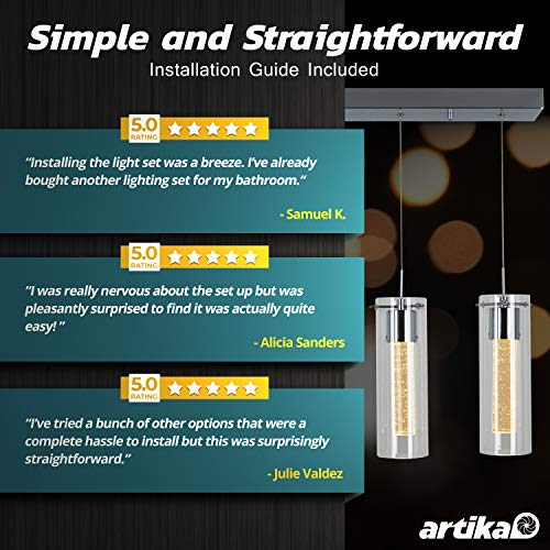 Artika OME59 4-Pendant Dimmable Light Fixture with Integrated Led and Premium Bubble Glass, Chrome Plated