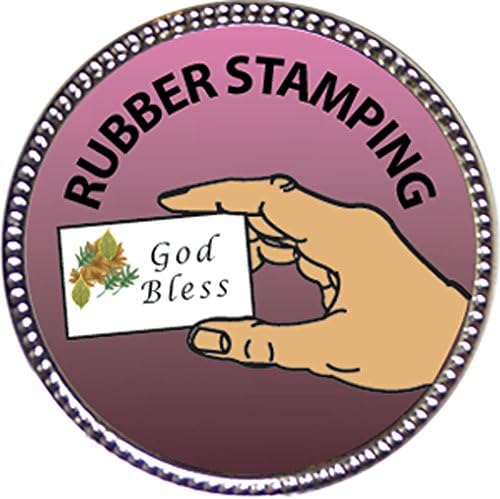 Rubber Stamping Award, 1 inch dia Silver Pin "Creative Arts and Hobbies Collection" by Keepsake Awards