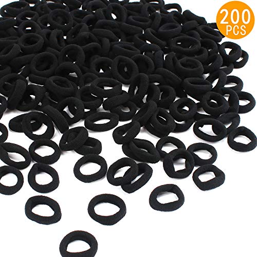 Cubaco 200 Pack Black Hair Bands Ties Elastics,No Crease Ponytail Holders Tiny Soft Rubber Bands