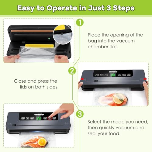 comeder 6 in 1 Vacuum Sealer Machine, 30cm Longer Seal Food Sealer with 50Pcs Vacuum Sealer Bags for Vac/Seal/Rice/Wet/Dry Mode, Built-in Cutter and Visible LED Digital Countdown Display, UK Plug