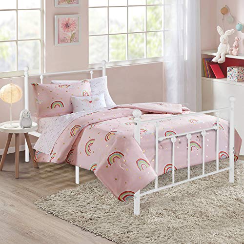 VECELO Classic Style Bed Frame Metal Platform Mattress Foundation for Kids Girls Boys Adults No Box Spring Needed with Steel Headboard & Footboard,Twin Size, White - Thumbnail 2