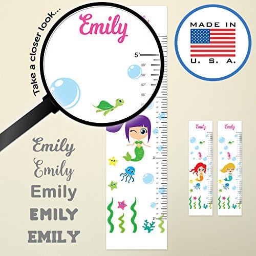 WallClipz Mermaid Personalized Growth Chart FABRIC Wall Decal, Purple Hair