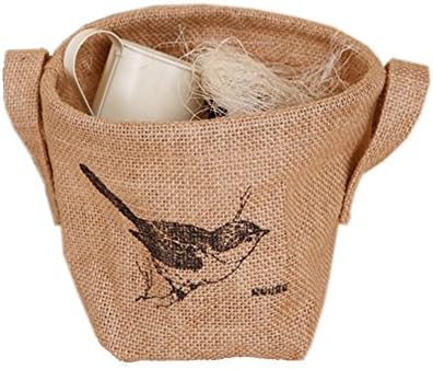 RedBeana Loft Rustic Linen Storage Bag Home decorative bag (one size, bird print)