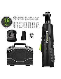 Hawkford - Juego de llaves de carraca eléctricas inalámbricas con batería de iones de litio de 12 V, kit de cargador, 16 llaves (CR12L) y 1 plectrum