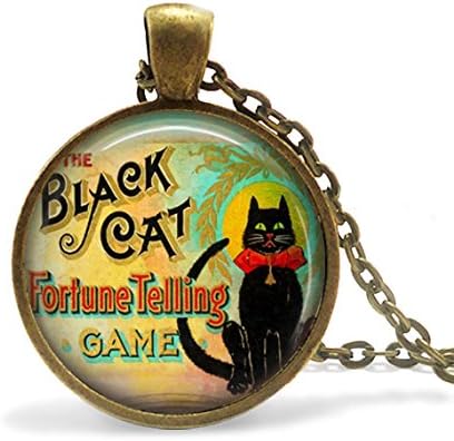 Steampunk Black Cat Jewelry Necklace, Fortune Telling Circus Game Psychic Necklace, Freakshow Black Kitty Good Luck Jewelry Cat Necklace