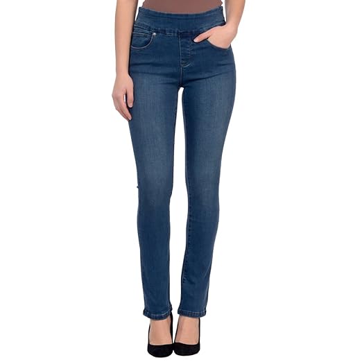Buy Lola Jeans Women's Rebeccah High Rise Pull On Straight Leg Stretch Denim (Medium Blue, 32/12