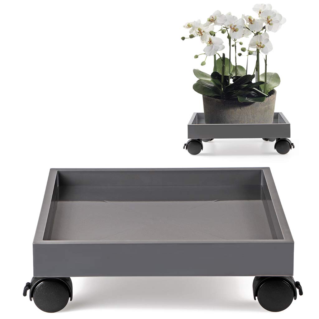 Skelang Plant Caddy, Plant Pallet with Brake Wheel Castors, Square Potted Plant Mover for Garden, Patio, Yard, Deck, Kitchen, 28 x 28cm, Loading Capacity 50kg