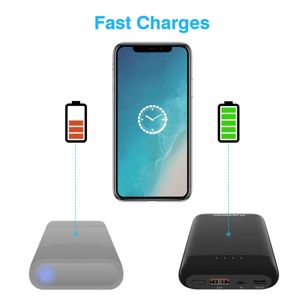 FLOUREON 10000mAh Portable Power Bank External Battery Pack with QC 3.0 High Speed Output (Black)