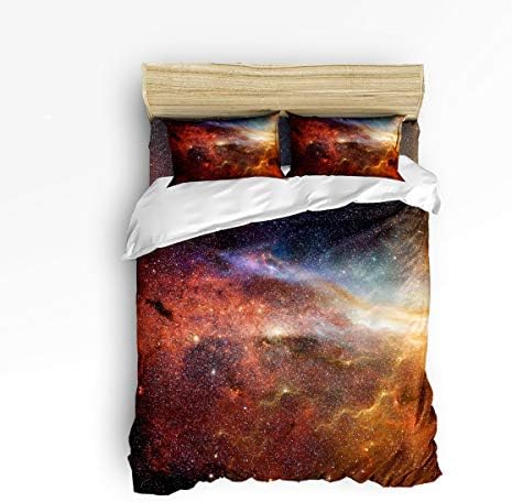 USOPHIA Queen Size 4 Pieces Bed Sheets Set, Night Sky Galaxy Nebula Stars Space 3D Print Floral Duvet Cover Set