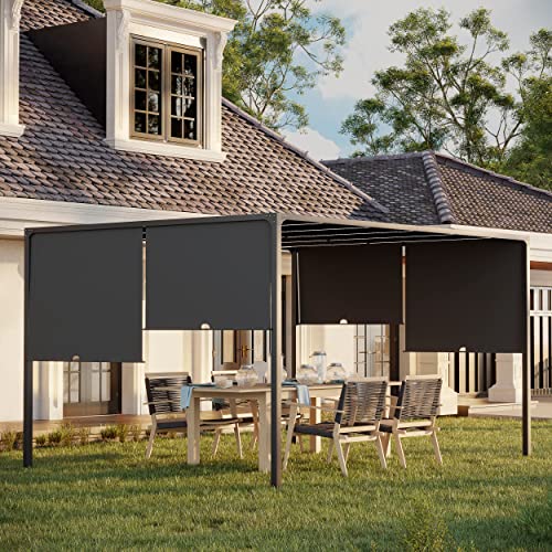 Outsunny 10' x 13' Patio Pergola with Solar Powered LED Lights, Outdoor Metal Pergola with Sun Shade Canopy for Backyard, Garden, Lawn, Dark Grey