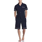 COLORFULLEAF Men's 100% Cotton Pajamas Set Short Sleeve Sleepwear Button Down Pajamas for Men Lounge Pjs with Pockets