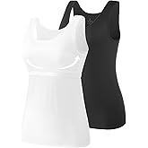 Vislivin Cotton Tank Tops with Shelf Bra for Women Stretch Tanks Wide Strap Undershirts