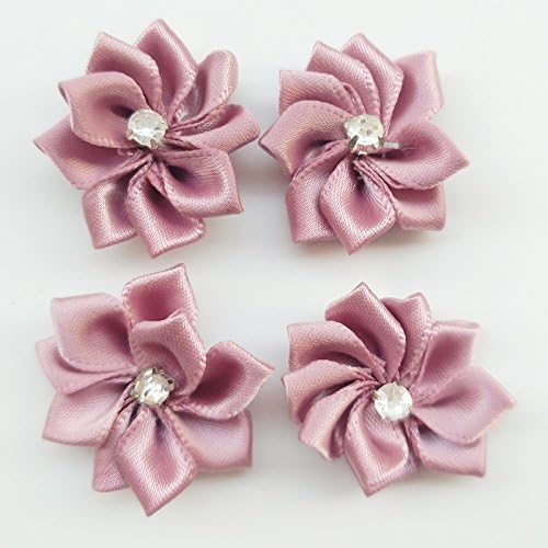 Libiline Upick More Than 26 Colors 40PCS Satin Ribbon Flowers Bows Rose w/Rhinestone Appliques Craft Wedding Dec (Mauve)