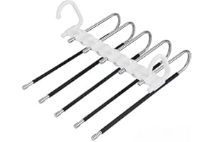 Space Saving Pants Hanger Metal Closet Organizer, Folding Multi-Layer Pants Rack with 5 Rods, Anti-Slip Clothes Hanger for Je