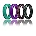 Silicone Wedding Ring For Women By ROQ, 6mm Affordable Silicone Rubber Band, 4 Pack - Black with Pink Glitter, Purple, Black with Turquoise Glitter, Turquoise with Teal Glitter- size 7