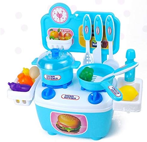 WEEKEND SHOP Pretend Play Toys Kitchen Toys for Kids 20pcs Pretend Play Food Set Miniature Kitchen Accessories Beauty Cooking Toy Play KT1 Gift for Child Blue