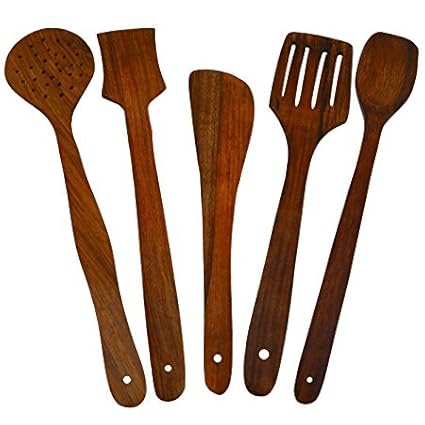 Royalhandicraft Handmade Rose Wood Serving and Cooking Spoon Non Stick Kitchen Tools Utensil (Brown, 93.6) Pack of 5