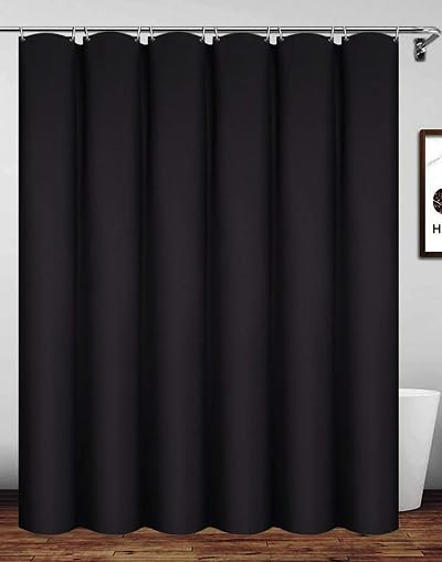 Homehold Black Shower Curtain 180 x 180 cm Waterproof Polyester with Hooks
