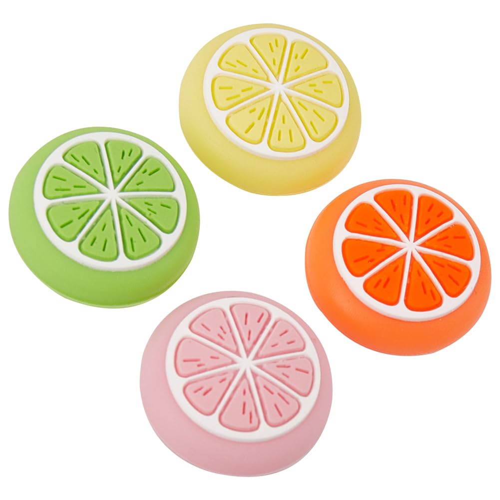 GORGECRAFT 4 Colors Silicone Thumb Grip Caps Cute Kawaii Soft Round Lemon Thumbstick Joystick Rocker Button Cover Replacement Compatible with Switch 1.7x1.7cm