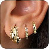 4Pairs Statement Gold Hoop Earrings for Women Trendy,Surgical Steel Gold Plated Hoop Hypoallergenic Earrings Set,Titanium Hoops Earring Stacks,CZ Cartilage Huggie Hoops Earring Gifts for Girlfriend