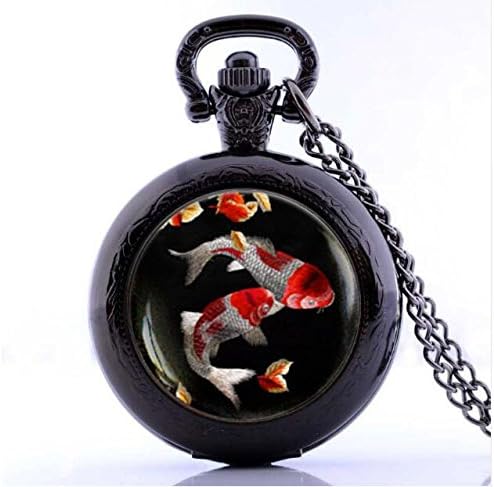 Vintage Classic Japanese Koi Fish Pocket &amp; fob Watch Necklace Asian Art Best Friend Gift Jewelry